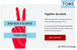 TOMS 예시: 캘리포니아 총기사건 이후, 총기폭력에 대응하는 캠페인 페이지를 개설하고 법안 발의 촉구 운동 진행 (출처: 정유진대표 강의자료)